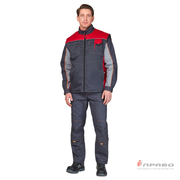 Жилет универсальный утеплённый "Бренд" тёмно-серый/красный