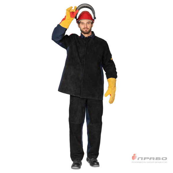 Костюм сварщика со спилком "Титан" 3 класса защиты тёмно-синий/красный (куртка и брюки)