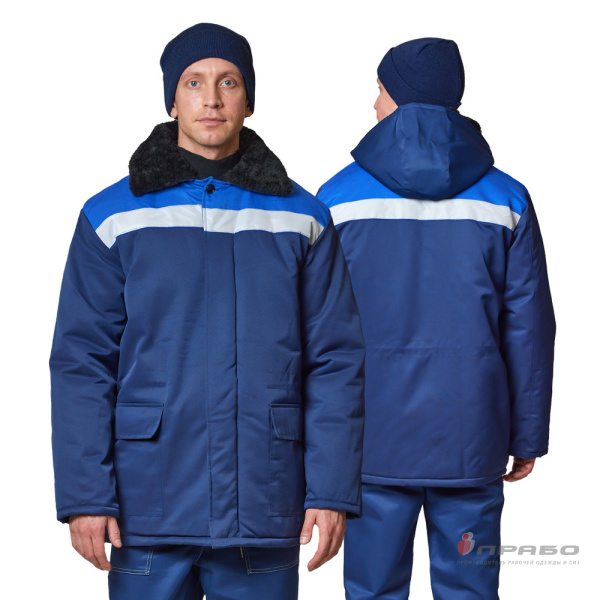 Куртка мужская утёпленная "Бригадир 1" СОП тёмно-синий/василёк