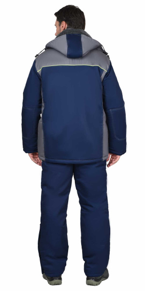 Куртка СИРИУС-ФАВОРИТ удлиненная, мех. воротник, т-синяя со ср.серым и лимонным кантом