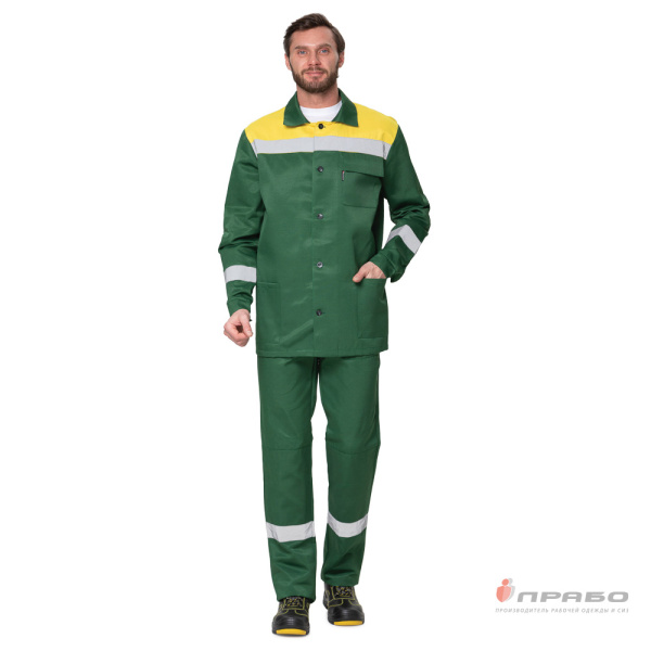 Костюм мужской летний "Стандарт 1 СОП" зелёный/жёлтый (куртка и брюки)