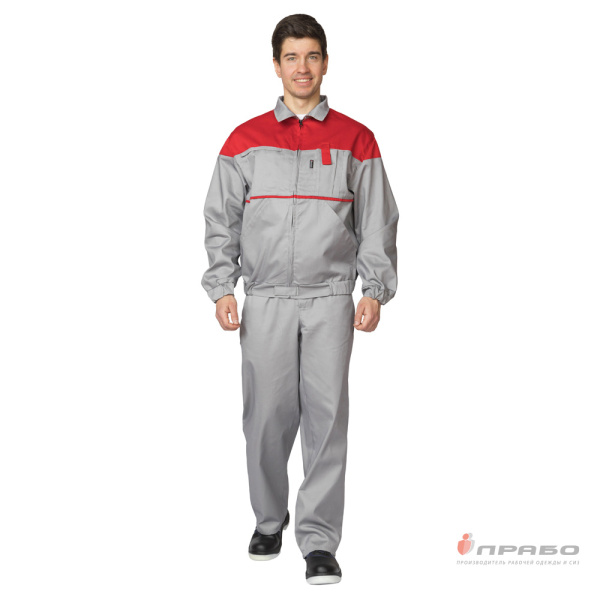 Костюм мужской летний "Гудзон" серо-красный (куртка и полукомбинезон)