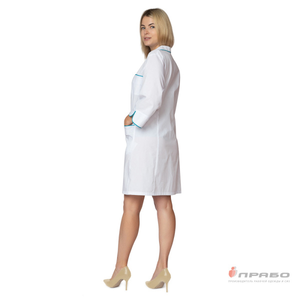 Халат медицинский женский "Жасмин" белый/бирюза