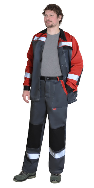 Костюм СИРИУС-ПРОФИЛЬ куртка, брюки, темно-серый с красным с черной отделкой и СОП