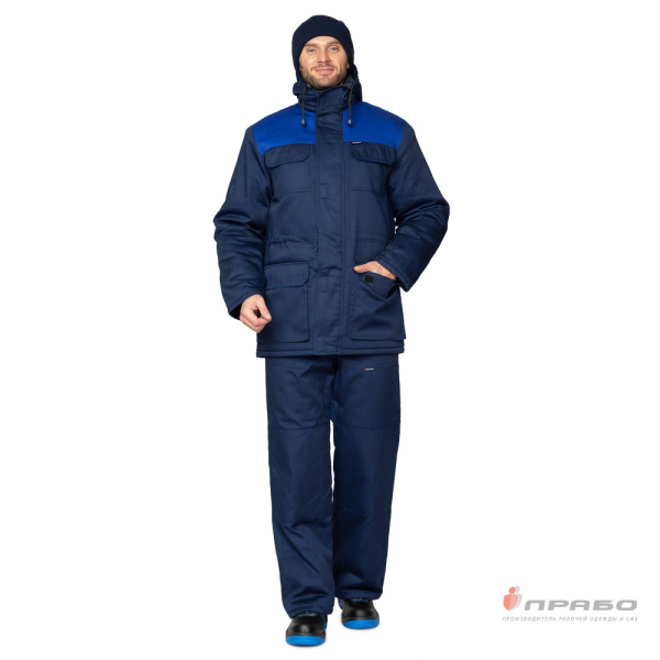 Костюм мужской утеплённый "Буря П" тёмно-синий/василёк (куртка и полукомбинезон)
