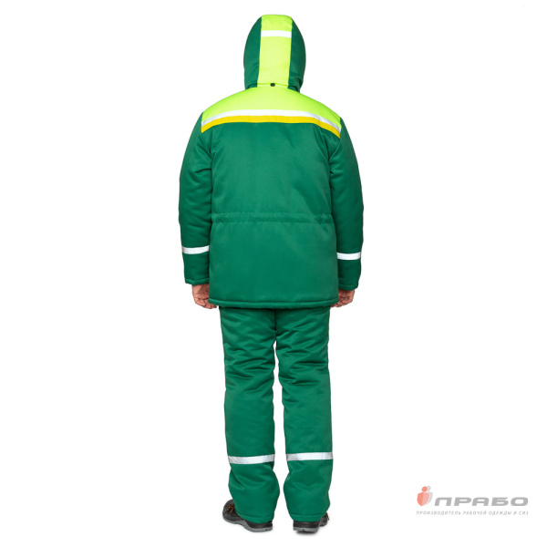 Костюм мужской утеплённый "Стройка" зелёный/лимонный/жёлтый (куртка и полукомбинезон)