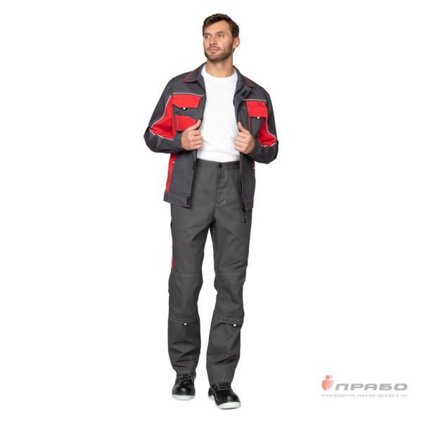 Костюм мужской "Бренд 1 2020" тёмно-серый/красный (куртка и брюки)