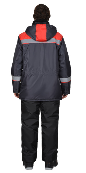 Куртка СИРИУС-БРИГАДИР зимняя мужская с капюшоном т-серая с красным