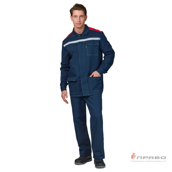 Костюм мужской "Оптимал 2" тёмно-синий/красный (куртка и полукомбинезон)