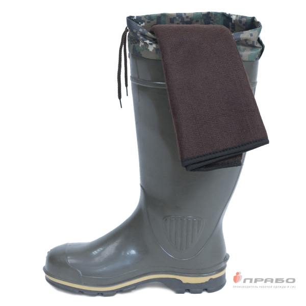 Сапоги ПВХ утеплённые "ПС 15 УМТ" с вкладышем (искусственный мех) оливковый/жёлтый