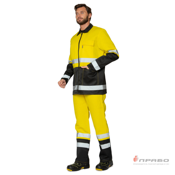 Костюм мужской летний "Спектр 2М" чёрный/жёлтый для защиты от ОПЗ (куртка и полукомбинезон)