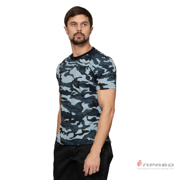 Футболка трикотажная камуфляжная город голубой