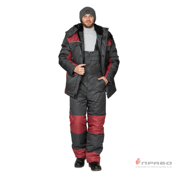 Костюм мужской утеплённый "Урал-Комфорт" серый/бордо (куртка и полукомбинезон)