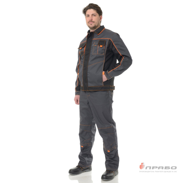 Костюм мужской "Бренд 1" серый/чёрный универсальный (куртка и брюки)