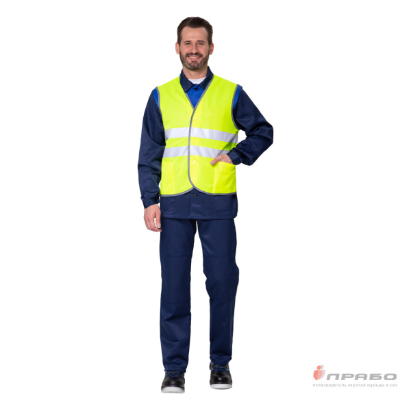 Жилет сигнальный "Спектр Лайт 1П" лимонный на пуговицах для дорожных рабочих