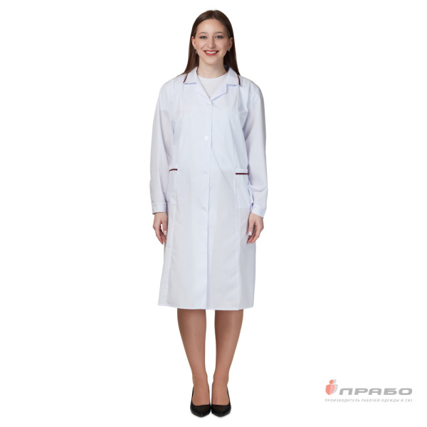 Халат женский (ТиСи) белый с отделкой бордо