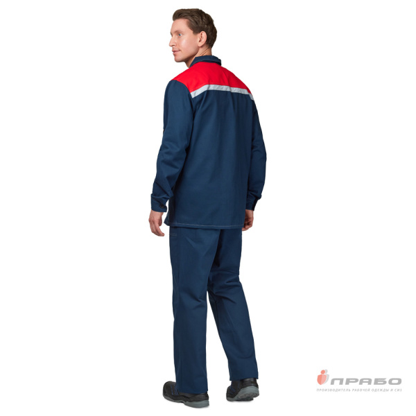Костюм мужской "Оптимал 2" тёмно-синий/красный (куртка и полукомбинезон)