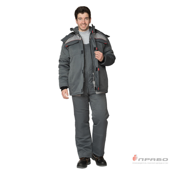 Костюм мужской утеплённый "Фаворит" тёмно-серый/светло-серый (куртка и полукомбинезон)