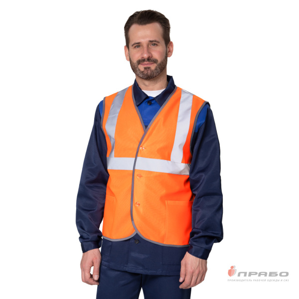 Жилет сигнальный "Спектр Лайт 2П" оранжевый на пуговицах с карманами