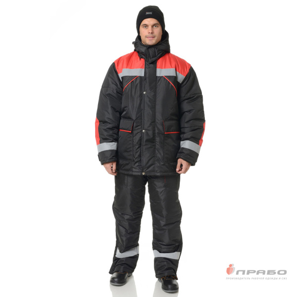 Костюм мужской утеплённый "Эверест" чёрный/красный (куртка и полукомбинезон)