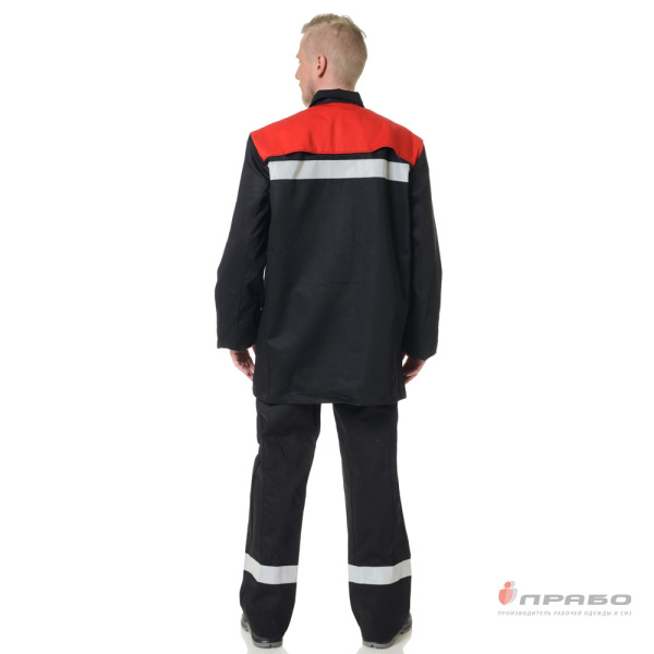 Костюм сварщика "Премиум" чёрный/красный из натурального хлопка с ОП (куртка и брюки)