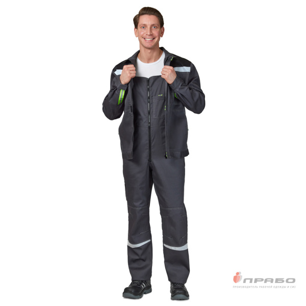 Костюм мужской летний "Профессионал 2 СОП" тёмно-серый/чёрный (куртка и полукомбинезон)