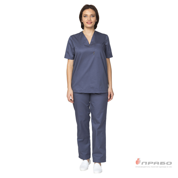 Костюм медицинский женский "Хирург" синий (блузон и брюки)