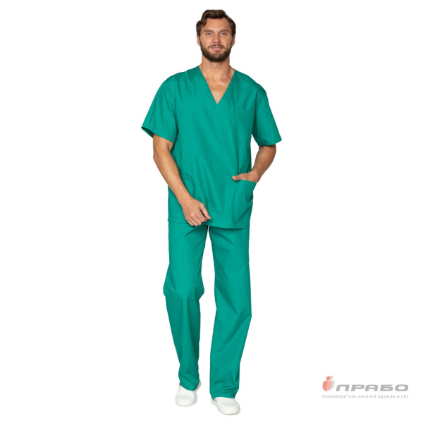 Костюм медицинский мужской "Хирург" зелёный (блузон и брюки)