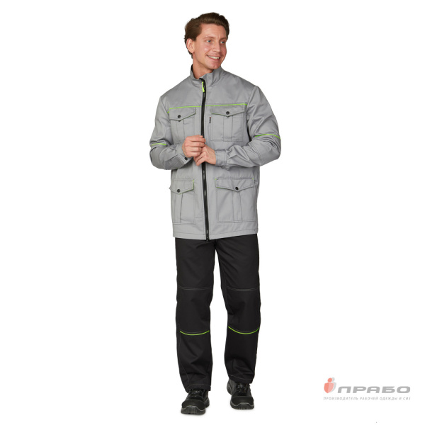 Куртка мужская "Эко-Босс" светло-серая/лимонная