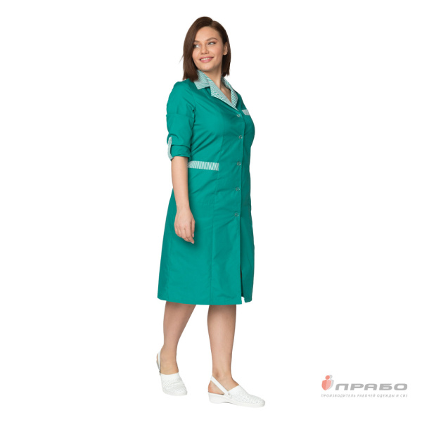 Халат женский "Хозяюшка" зелёный/полоска