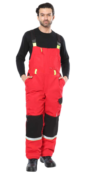 Костюм СИРИУС-СТАН куртка, п/к, красный с черным и лимонной отделкой