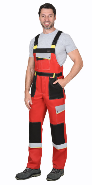 Костюм СИРИУС-ПОЛИНОМ муж.,курт.кор. п/к, черный с красным и св.серым СОП 50мм