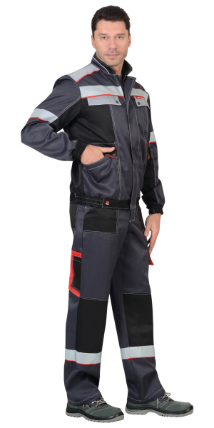 Костюм СИРИУС-ПОЛИНОМ куртка, п/к т.серый со св.серым, черным, красным и СОП 50мм