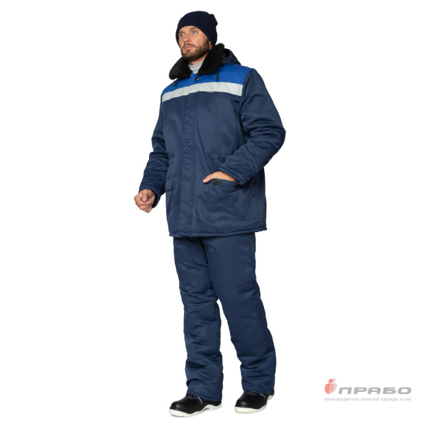 Костюм мужской утеплённый "Стандарт СОП" тёмно-синий/василёк (куртка и брюки)