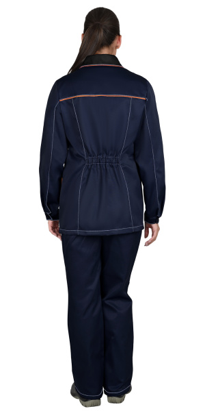 Костюм СИРИУС-ЗОЛУШКА женский, куртка, брюки, темно-синий с черным и оранжевой отделкой