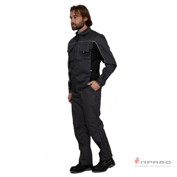 Куртка мужская летняя "Люкс" серый/чёрный со светоотражающим кантом