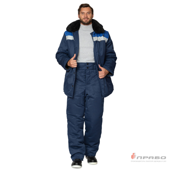 Костюм мужской утеплённый "Стандарт СОП" тёмно-синий/василёк (куртка и брюки)