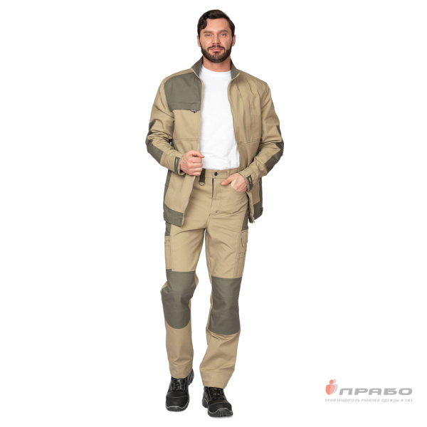 Костюм мужской Suomi 2020 бежевый/олива премиум (куртка и брюки)