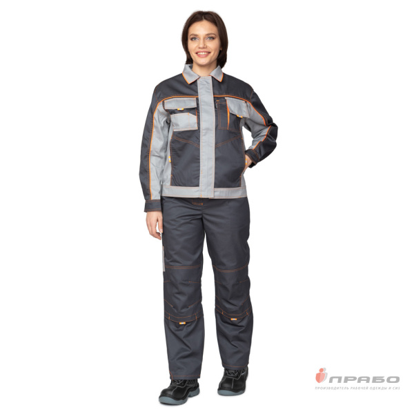 Костюм женский "Бренд 1" тёмно-серый/светло-серый из смесовой ткани (куртка и брюки)