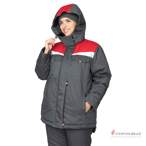 Костюм женский утеплённый "Профессионал 1" тёмно-серый/красный (куртка и брюки)