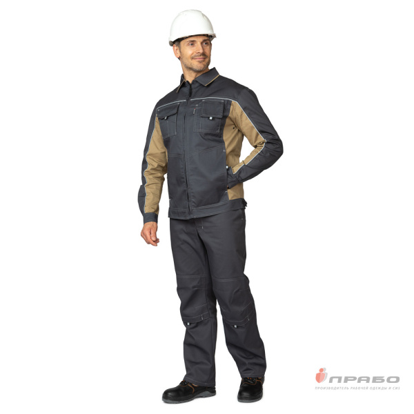 Куртка мужская летняя "Люкс" серый/бежевый/бежевый со светоотражающим кантом