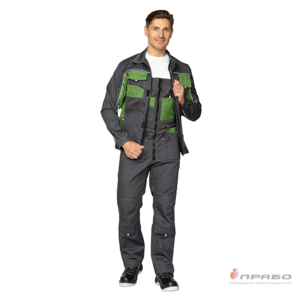 Костюм мужской "Бренд 2 2020" тёмно-серый/зелёный (куртка и полукомбинезон)