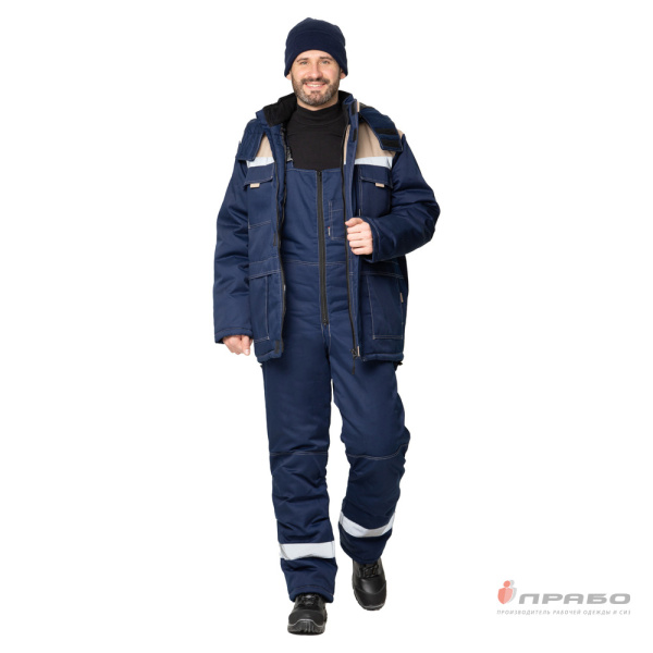 Костюм мужской утеплённый "Профессионал 2" синий/бежевый (куртка и полукомбинезон)