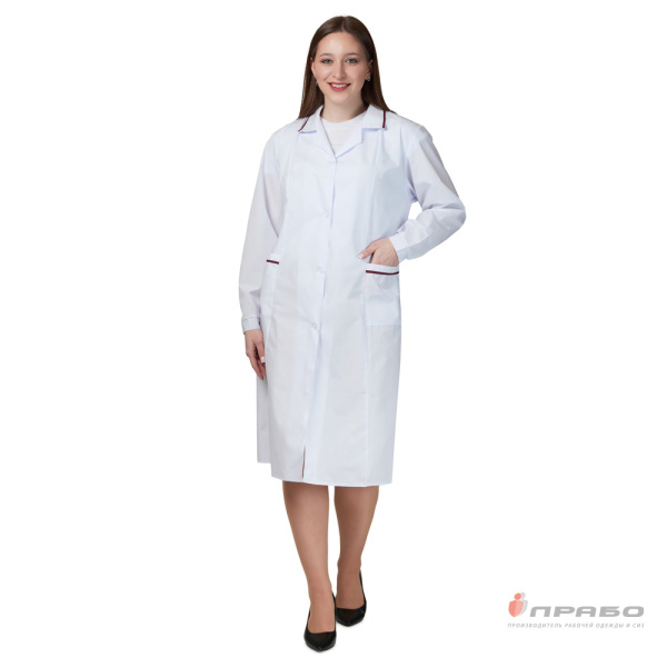 Халат женский (ТиСи) белый с отделкой бордо