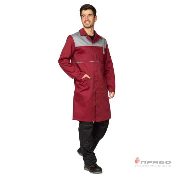 Халат мужской "Рейнир" бордовый/светло-серый