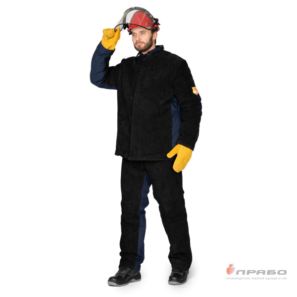 Костюм сварщика утеплённый со спилком "Титан" 3 класса защиты тёмно-синий/красный (куртка и брюки)