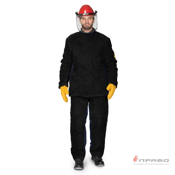 Костюм сварщика утеплённый со спилком "Титан" 3 класса защиты тёмно-синий/красный (куртка и брюки)