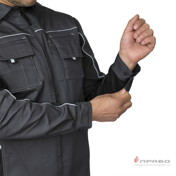 Куртка мужская летняя "Люкс" серый/чёрный/чёрный со светоотражающим кантом