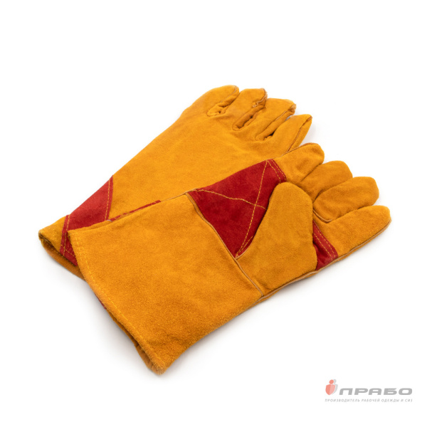 Краги спилковые пятипалые усиленные утеплённые с огнеупорной нитью